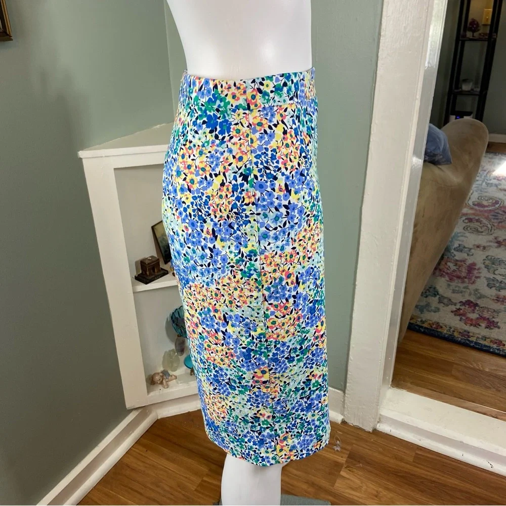 NWT New J. Crew Spring Floral Colorful Print Mini Midi Pencil Wiggle Skirt Sz 8